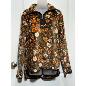 Simply Southern Womens Fleece Pullover Sweatshirt Floral Print Orange Brown XL